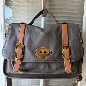 Fossil Gray and Tan leather bag NWOT